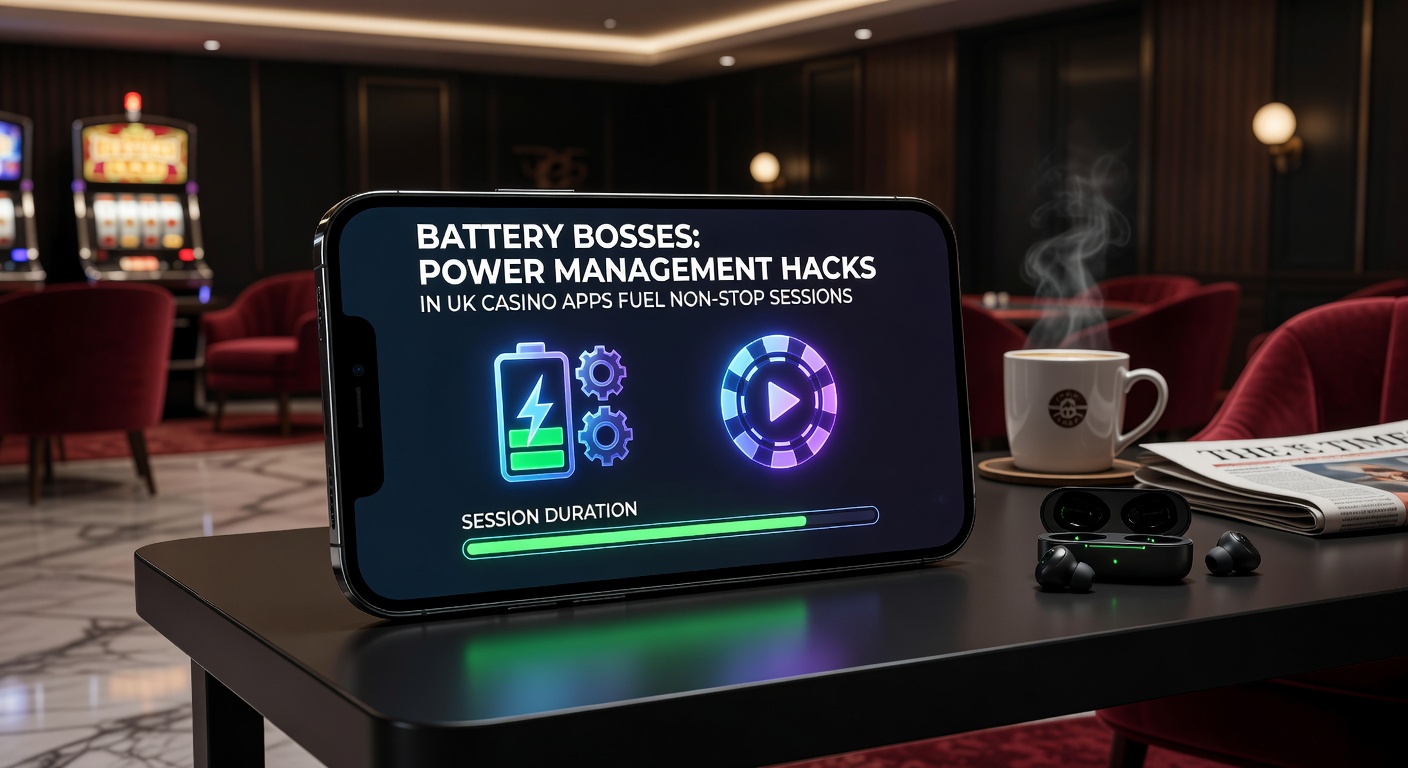 Close-up of a smartphone battery screen in a casino app, showcasing power-saving modes, adaptive brightness sliders, and session timer extensions for prolonged UK mobile gaming