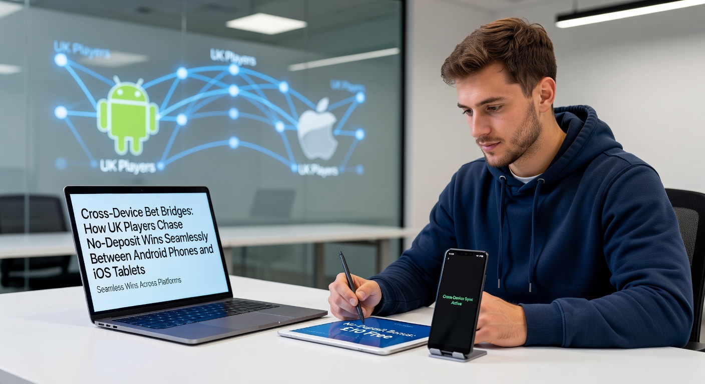 UK player switching from Android phone to iOS tablet mid-betting session, screen showing synced no-deposit bonus progress