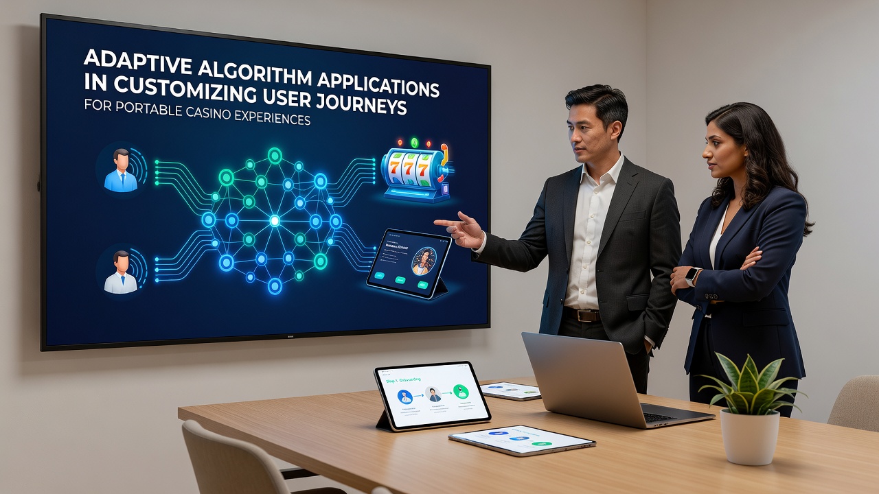Illustration of adaptive algorithm workflow mapping user data to customized mobile casino paths