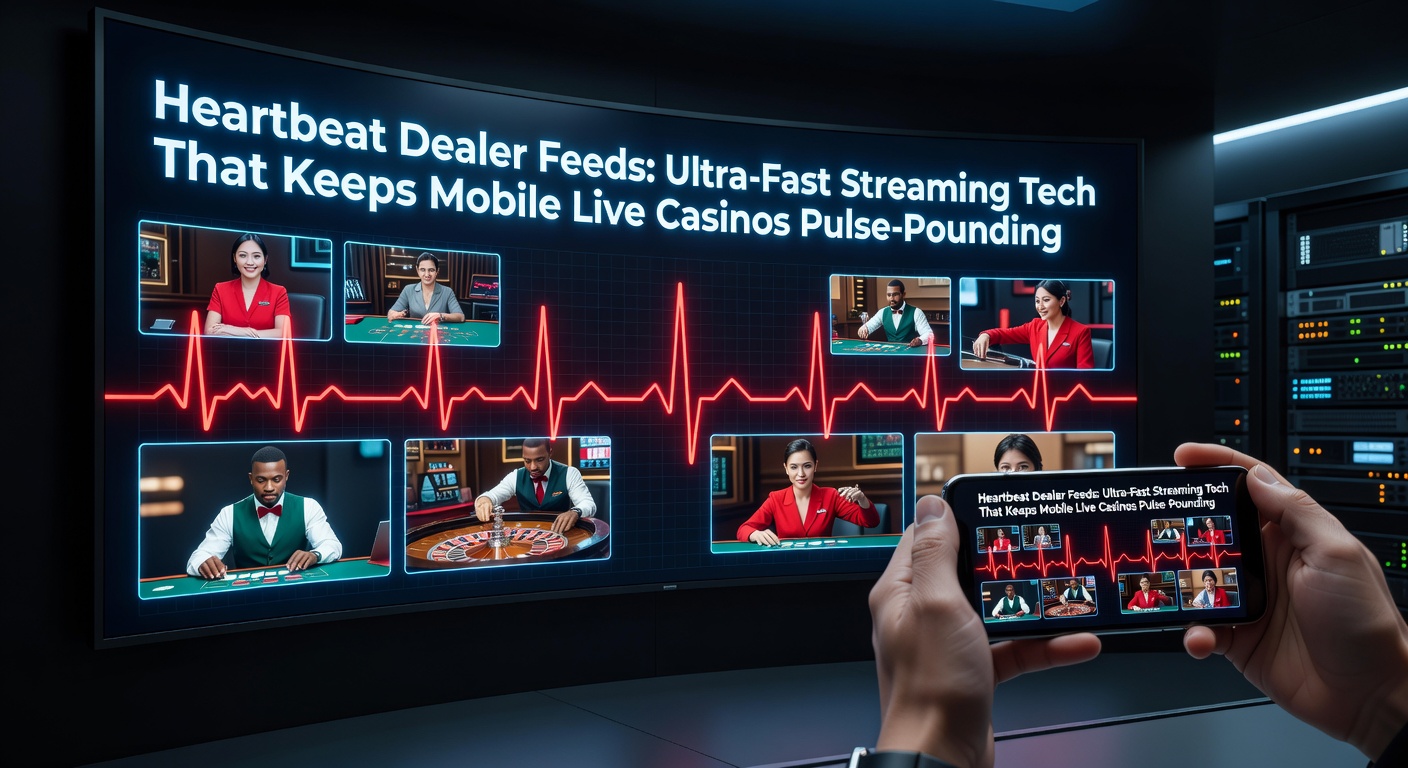 Dynamic visualization of heartbeat signals pulsing through a mobile live dealer casino stream, showing ultra-low latency connections in action