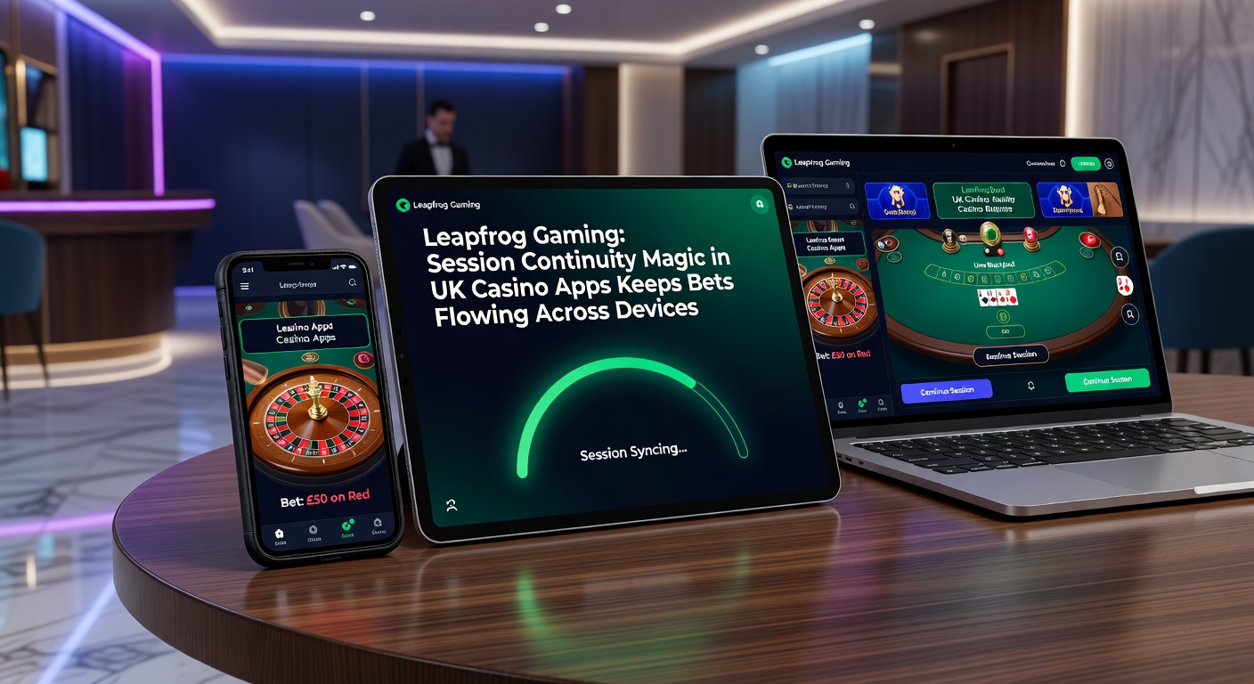 Split-screen view of a UK casino app dashboard on phone and laptop, displaying identical live baccarat table with shared player balance and ongoing hand