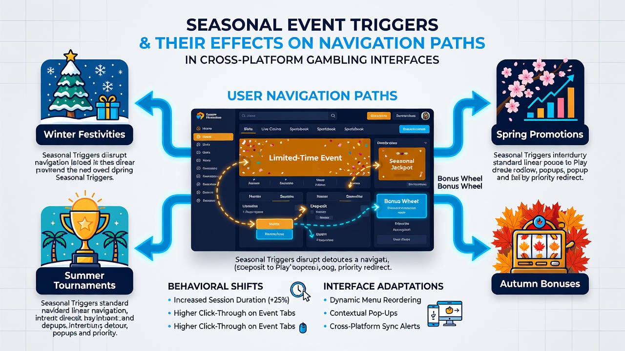 Navigation path diagram showing seasonal trigger effects on cross-device gambling interfaces