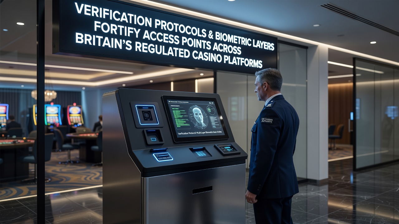 Biometric scanners and digital verification interfaces at regulated casino access points in Britain