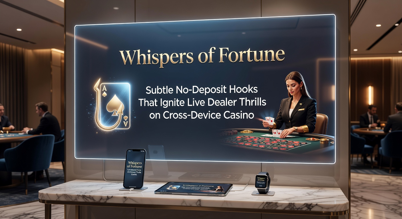 User switching from smartphone to laptop mid-live dealer session, with no-deposit bonus bar glowing on both screens